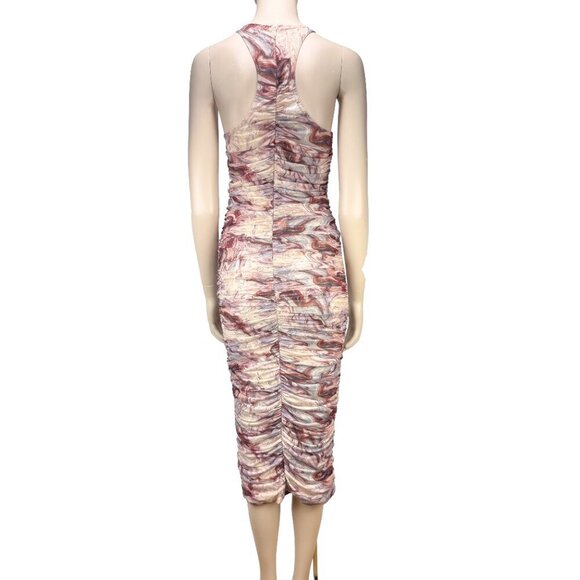 EDIT‎ BY NINE Ruched Bodycon Candy Pink Tulle Stretch Print Midi Dress S - Picture 11 of 16